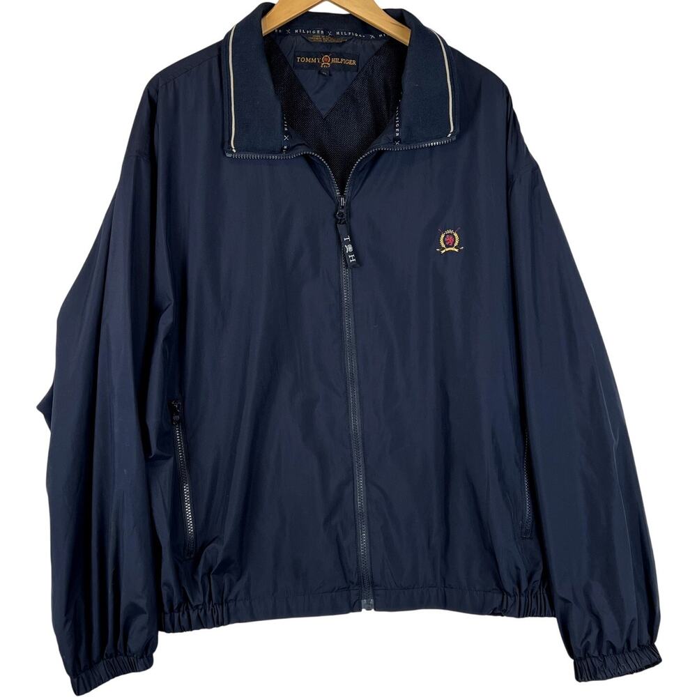 VTG Tommy Hilfiger Golf Jacket Mens XL Navy Blue Bomber 90s Streetwear Y2K